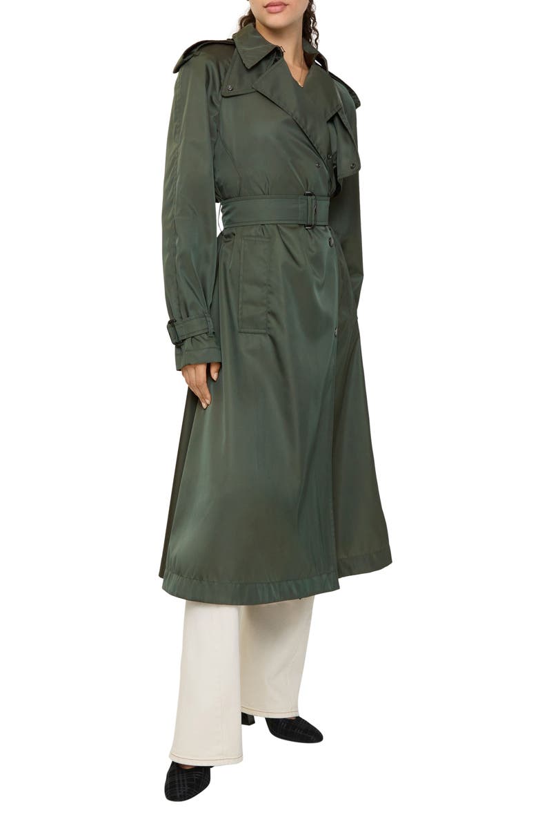 Burberry Tilbury Slim Fit Hooded Nylon Trench Coat, Main, color, Marrow Green