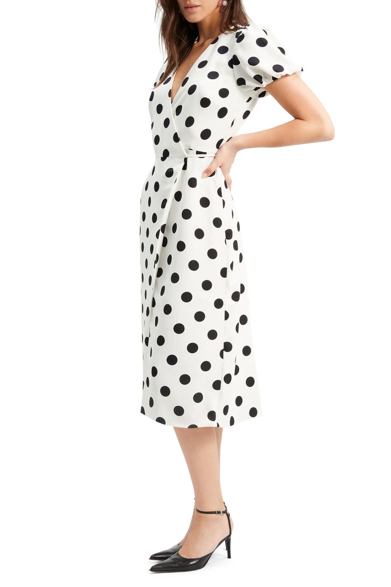 Devyn Dot Faux Wrap Dress, Alternate, color, BLACK WHITE SPOT