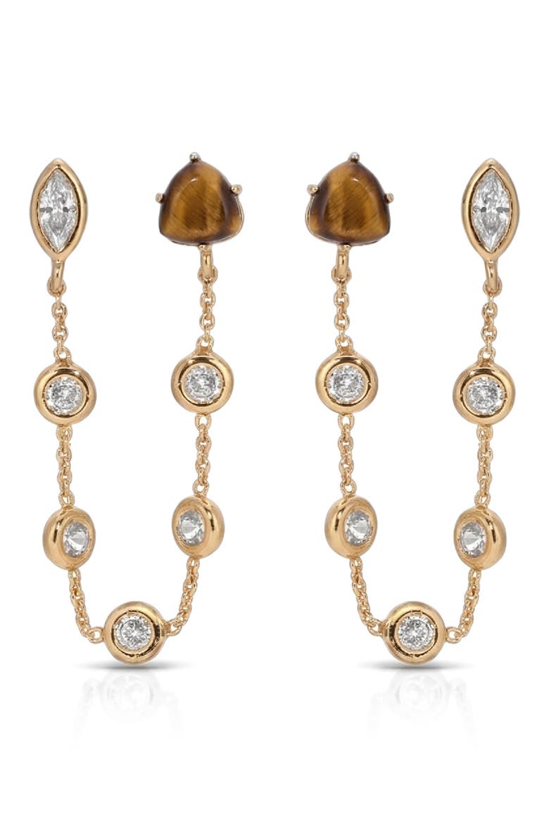 Tiger's Eye & Cubic Zirconia Double Piercing Stud Earrings, Alternate, color, TIGERS EYE