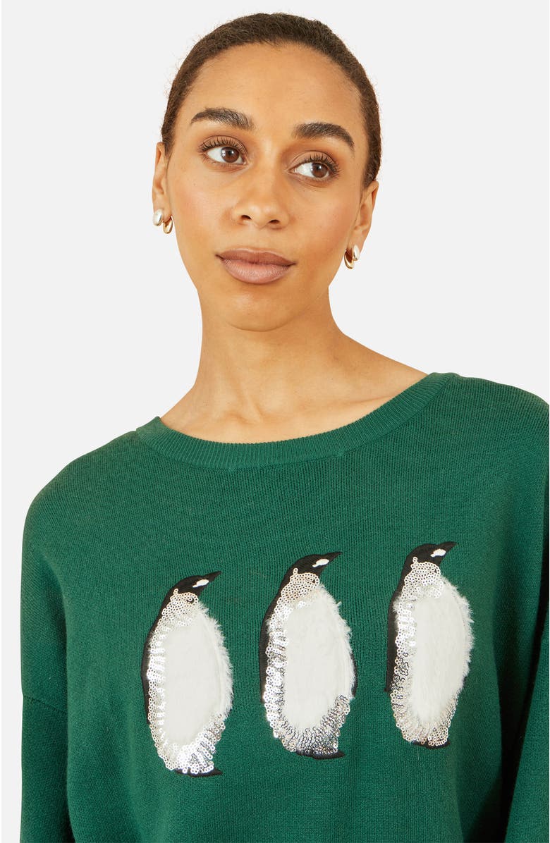 Yumi Festive Penguin Knitted Sweater, Alternate, color, Green