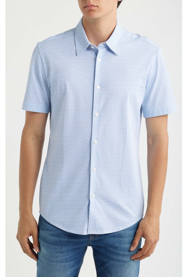 P-Roan Slim Fit Micropattern Short Sleeve Button-Up Shirt, Main, color, LIGHT/ PASTEL BLUE