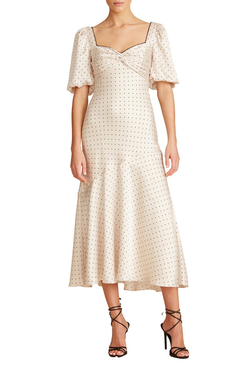 Polka Dot Satin Midi Dress, Main, color, IVORY