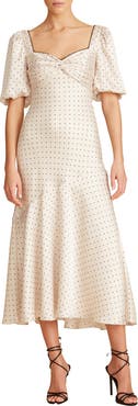 ML Monique Lhuillier Polka Dot Satin Midi Dress
