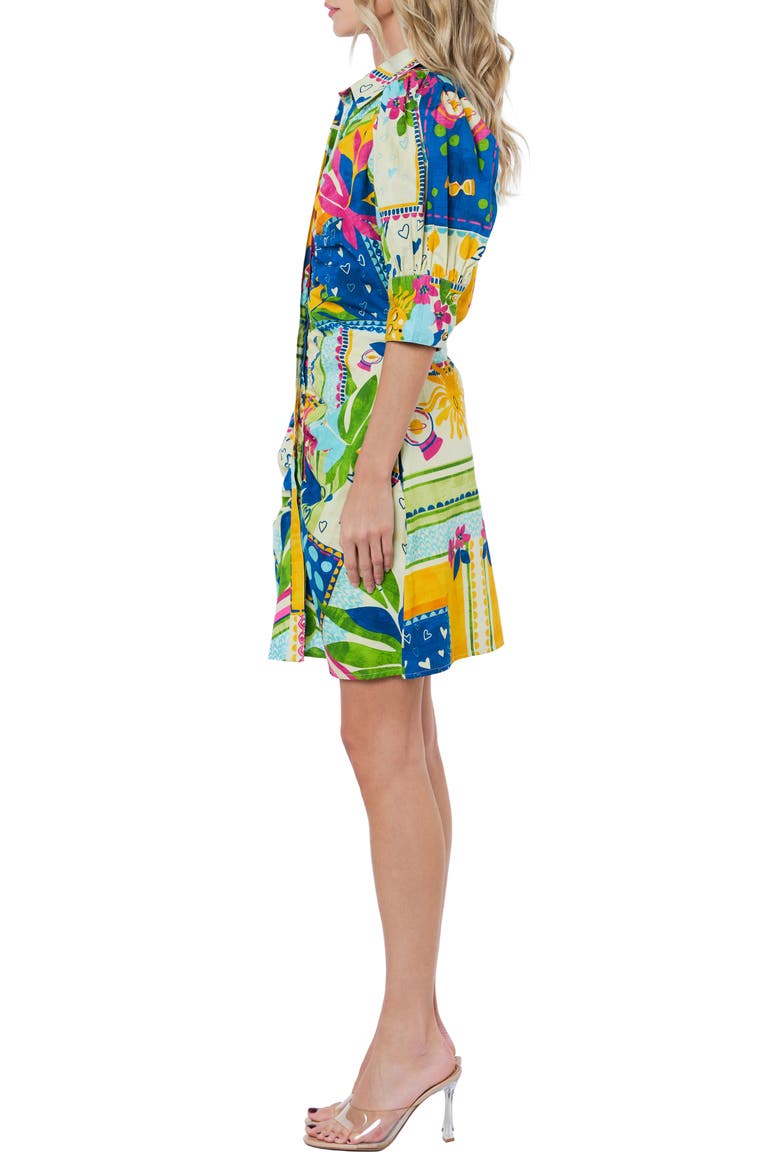 Stormi Print Ruched Cotton Shirtdress, Alternate, color, LIGHT YELLOW MULTI