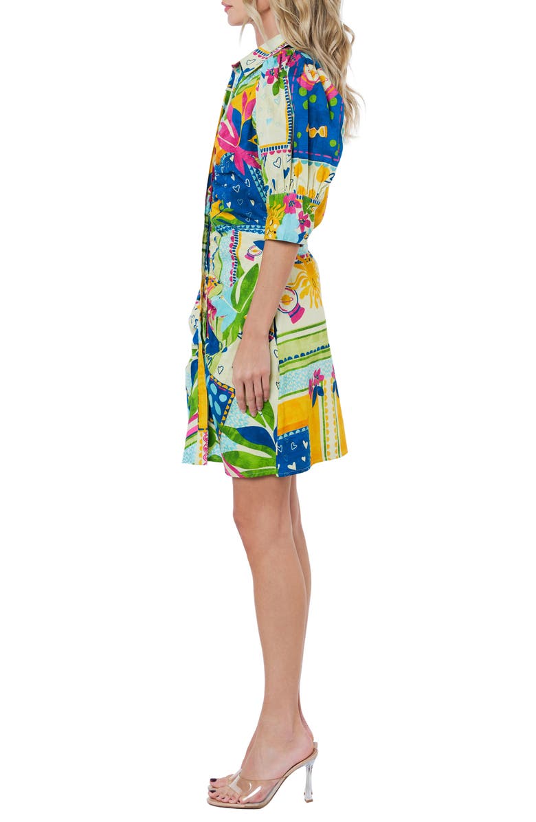 CIEBON Stormi Print Ruched Cotton Shirtdress, Alternate, color, Light Yellow Multi