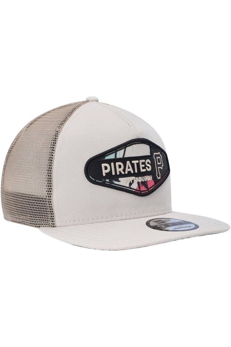 Men's New Era Natural Pittsburgh Pirates Retro Beachin' Patch A-Frame Trucker 9FIFTY Snapback Hat, Alternate, color, Natural