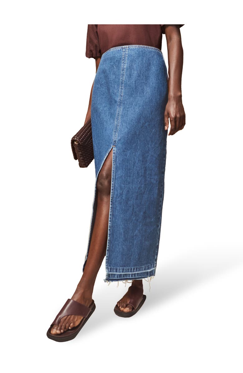 Ro&Zo Denim Split Front Maxi Skirt, Alternate, color, Blue