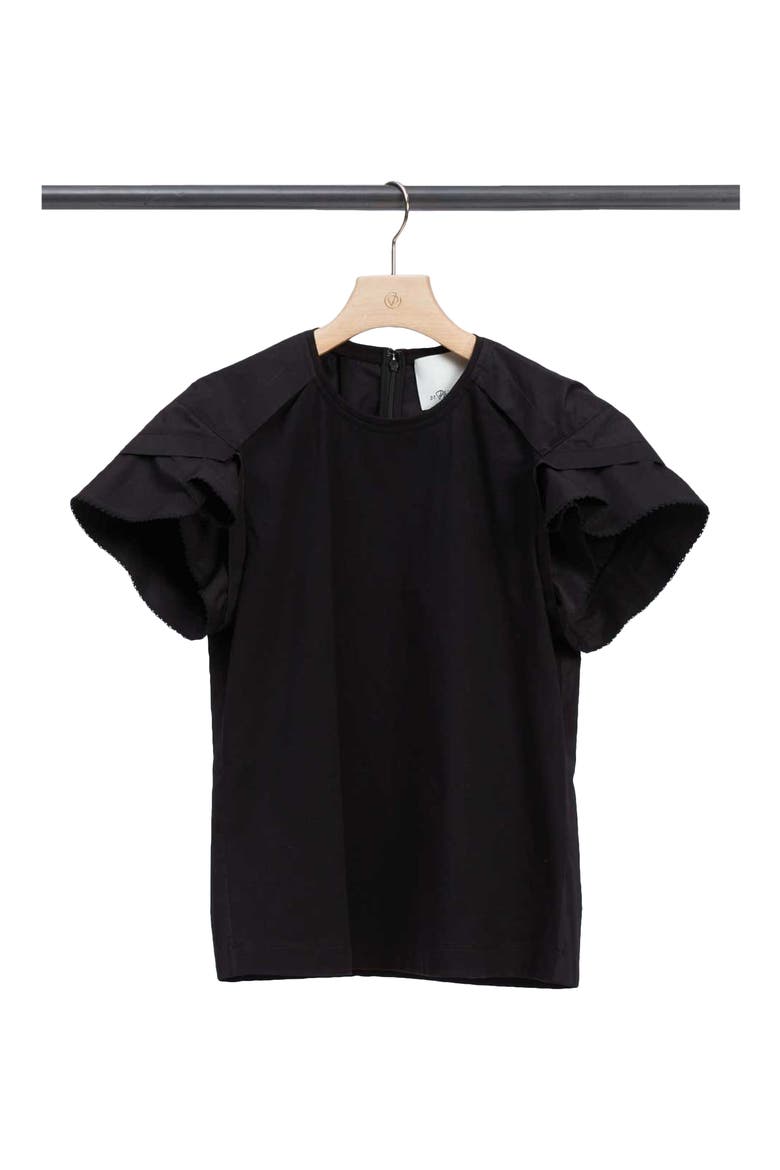 Cascade Drape Mixed Media Top, Main, color, BLACK