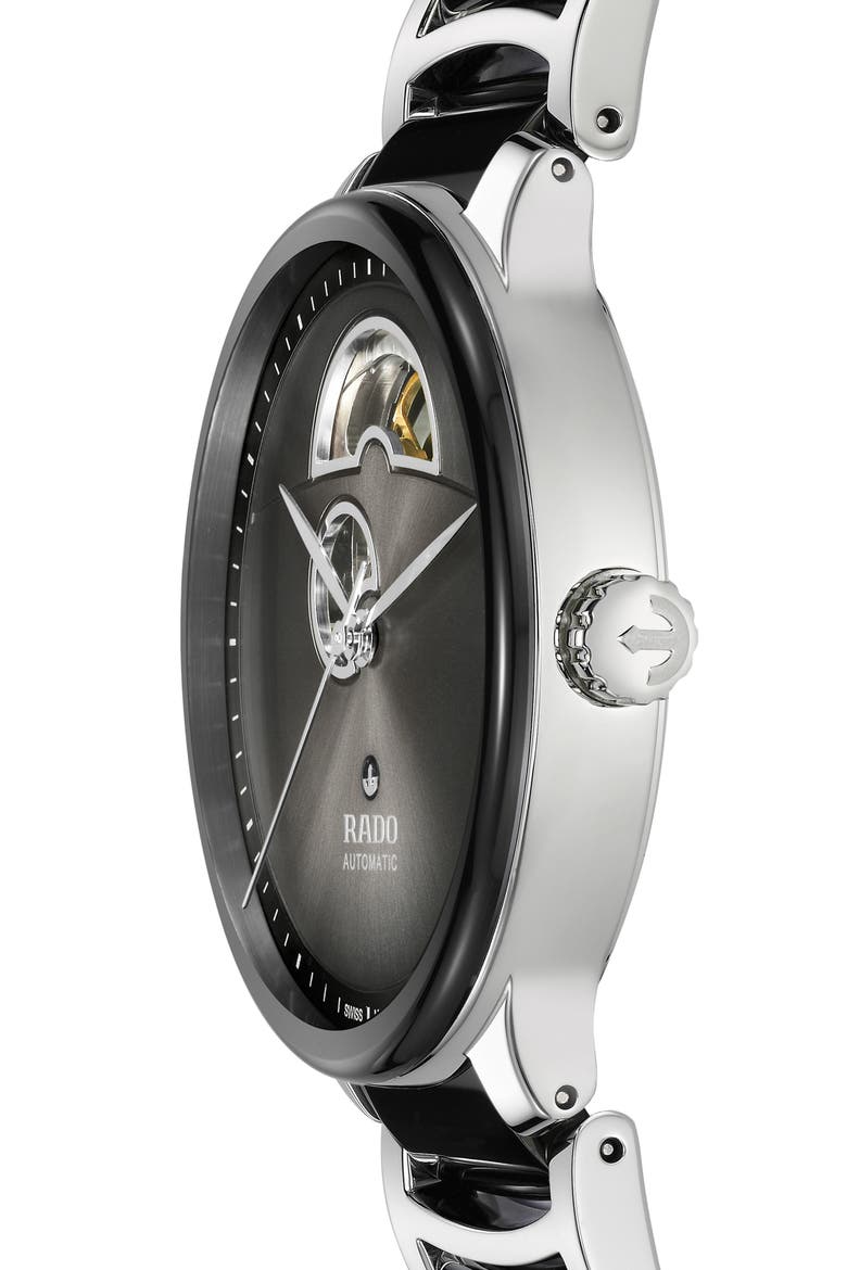 Centrix Open Heart Automatic Ceramic Bracelet Watch, 39.5mm, Alternate, color, BLACK