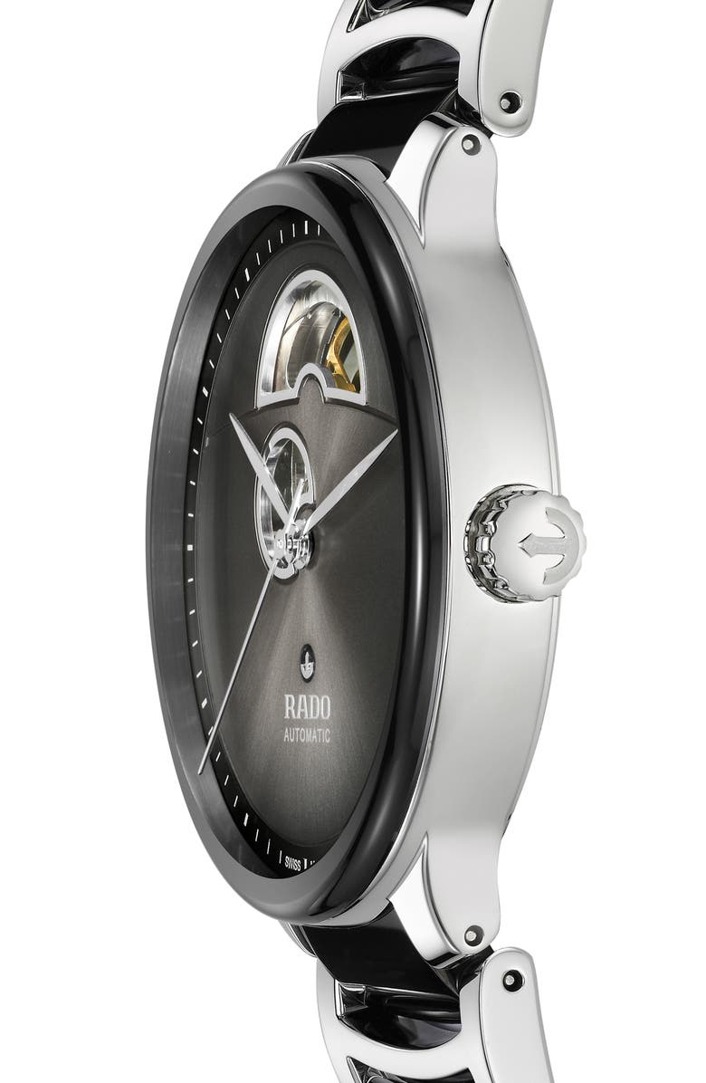 RADO Centrix Open Heart Automatic Ceramic Bracelet Watch, 39.5mm, Alternate, color, Black