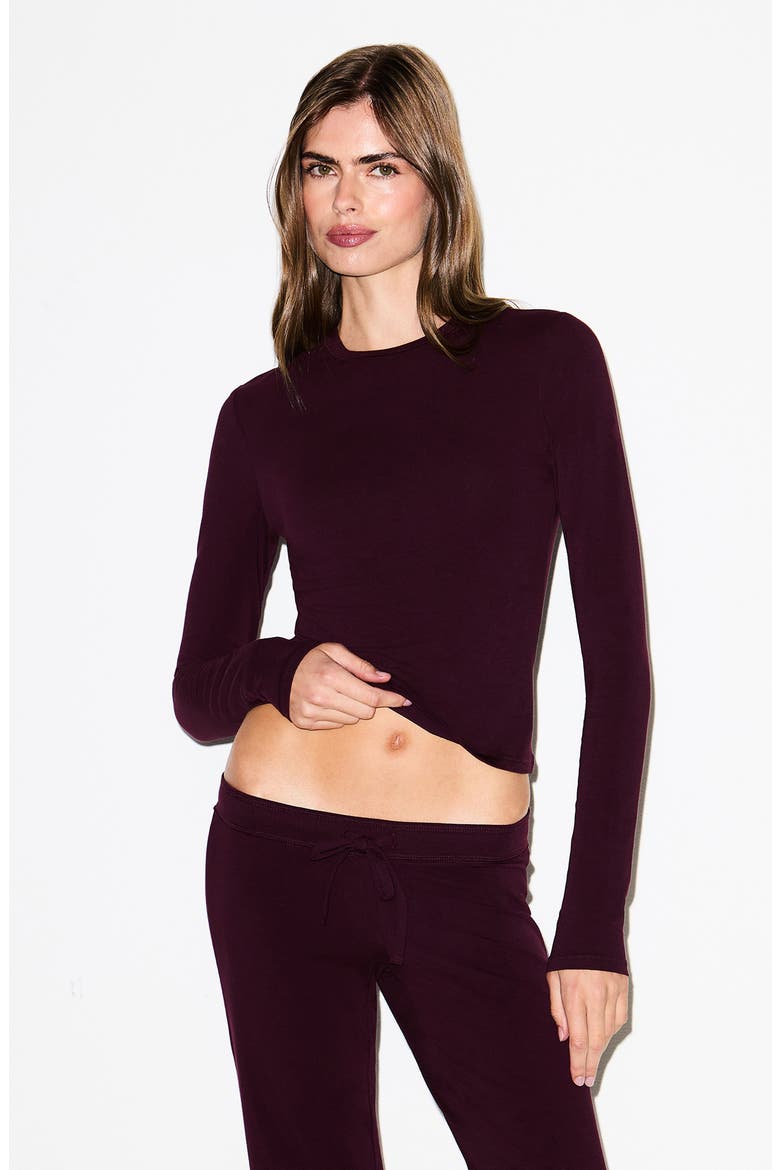 Stretch Cotton Jersey Long Sleeve T-Shirt, Alternate, color, CURRANT
