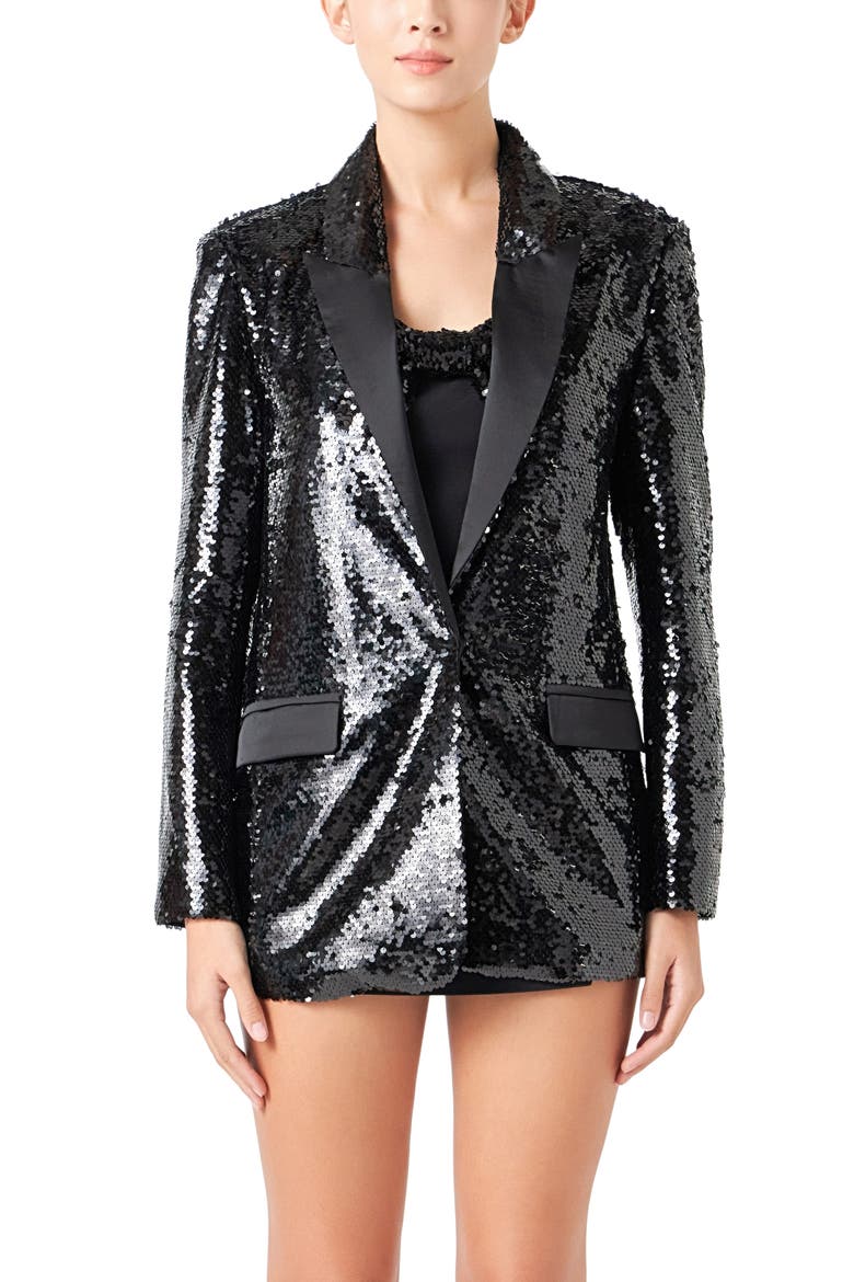 Oversize Sequin Blazer, Alternate, color, BLACK