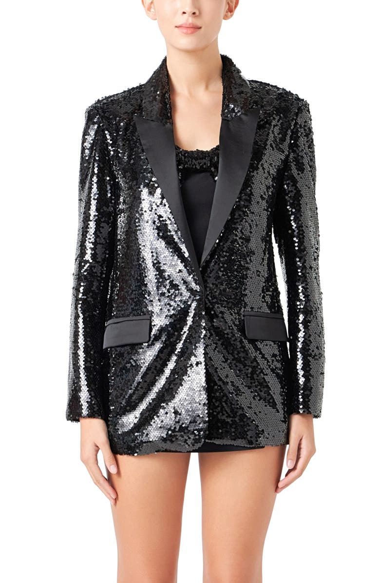Endless Rose Oversize Sequin Blazer, Alternate, color, Black