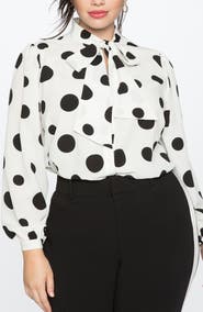 ELOQUII Printed Tie Neck Blouse