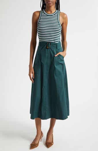 Jordyn Mixed Media Stretch Cotton Midi Dress