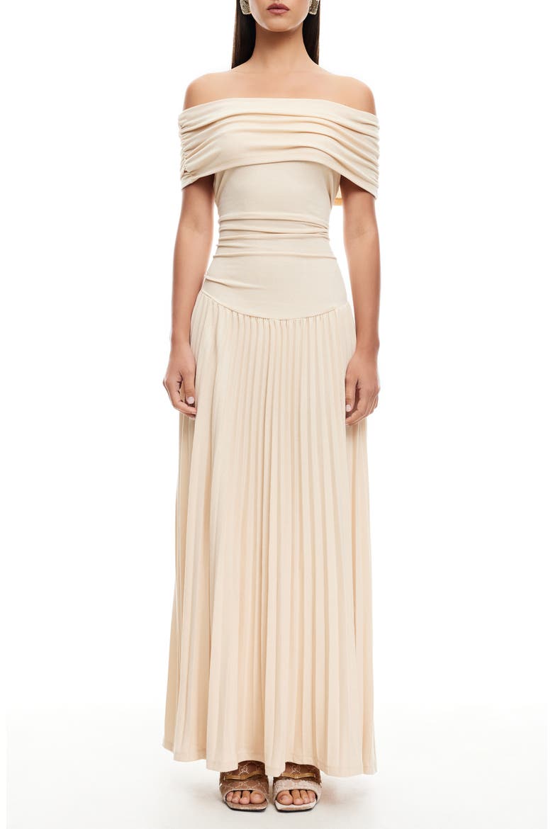 Field of Dreams Off the Shoulder Pleated Maxi Dress, Main, color, OATMEAL