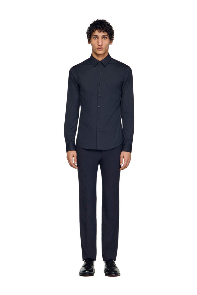 Fitted stretch cotton shirt, Alternate, color, Navy blue