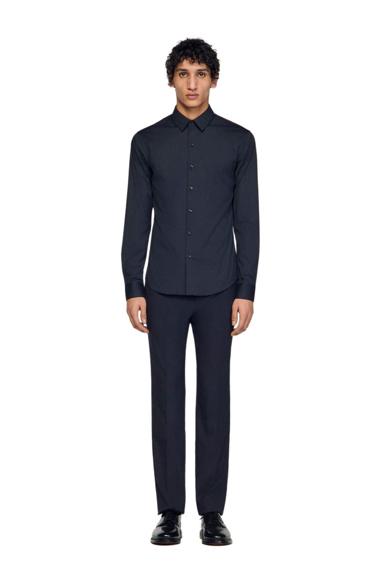 SANDRO Fitted stretch cotton shirt, Alternate, color, Navy Blue