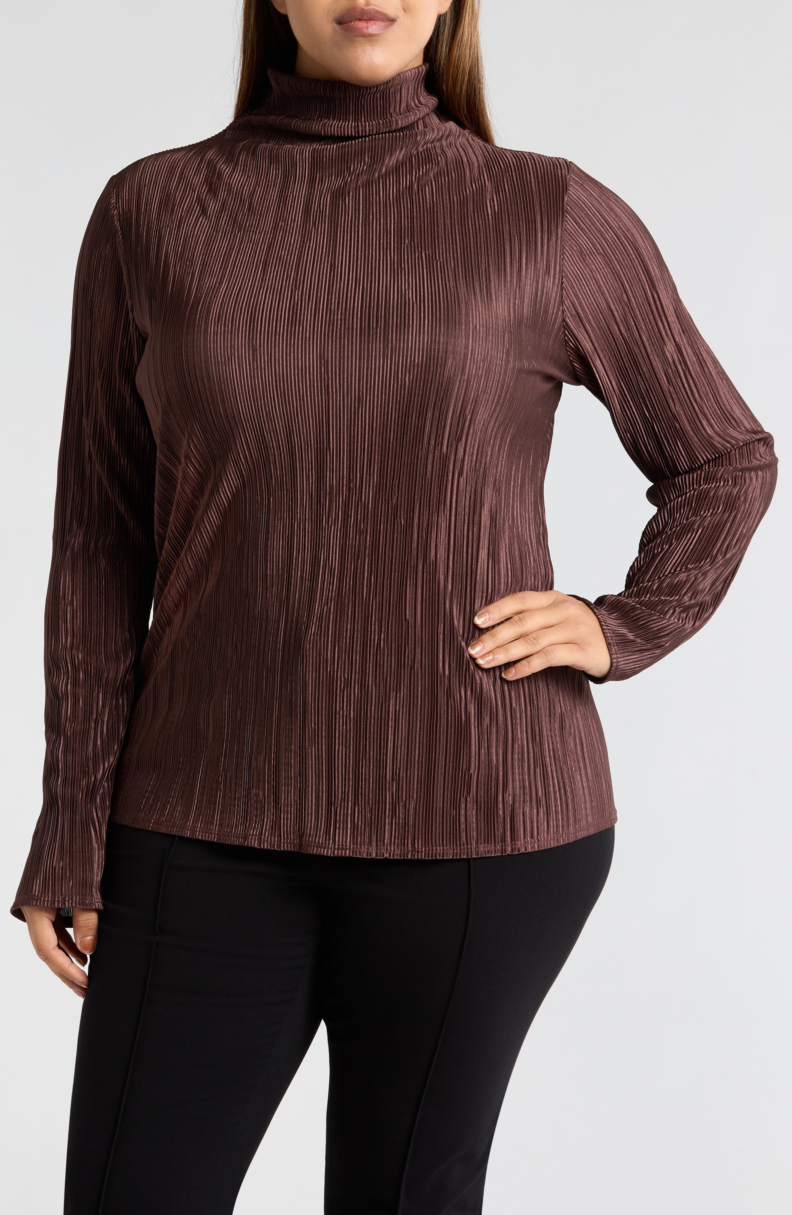 Long Sleeve Plisse Turtleneck Top - image 3
