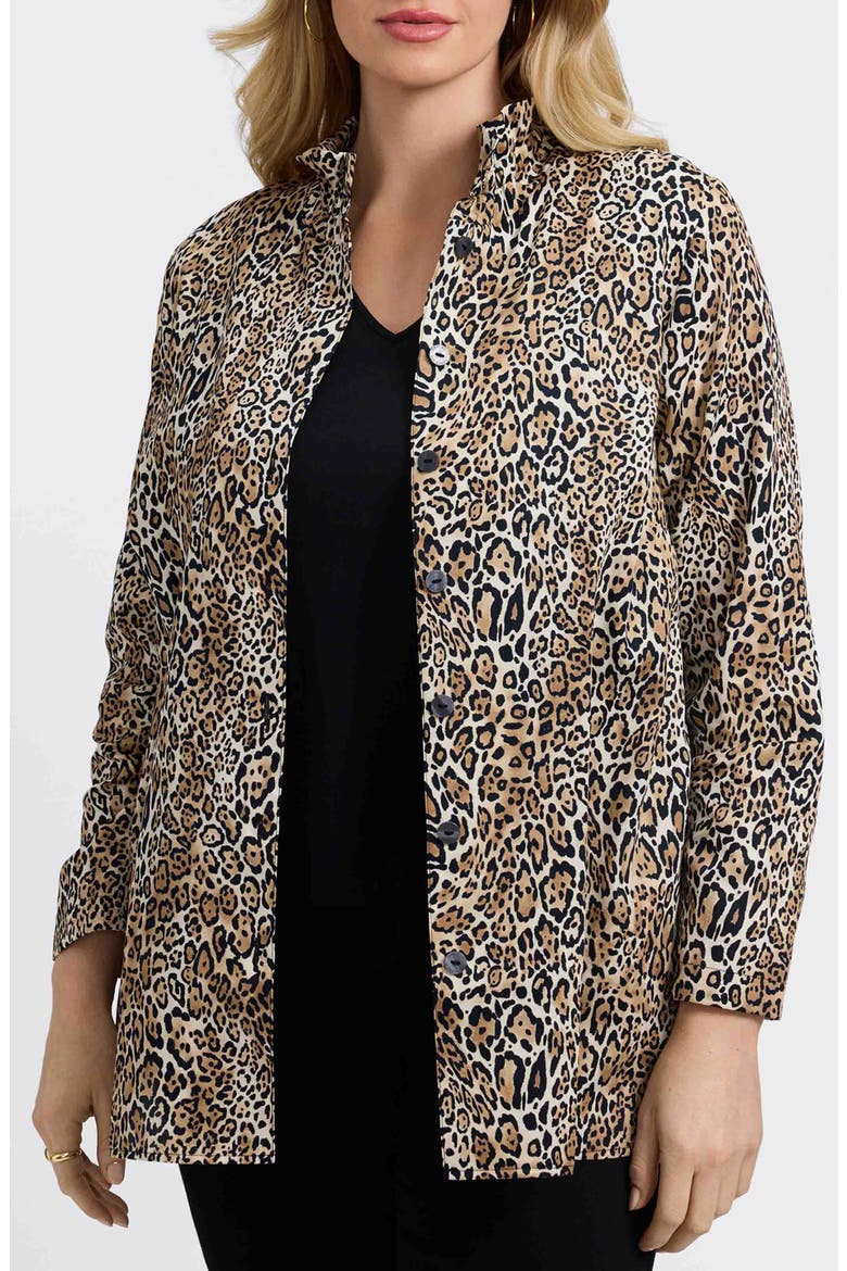 Carolina Leopard Print Cotton Sateen Button-Up Shirt, Main, color, BROWN MULTI