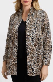Foxcroft Carolina Leopard Print Cotton Sateen Button-Up Shirt