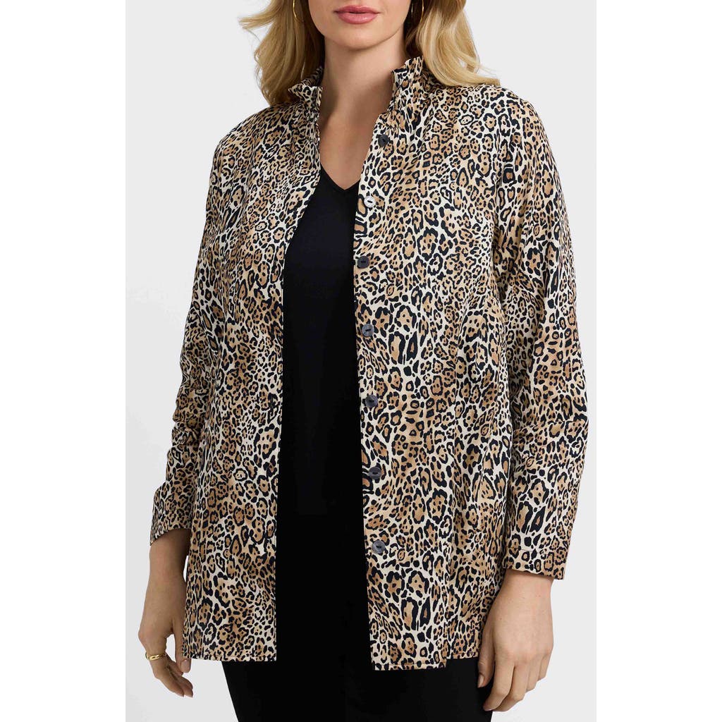 Foxcroft Carolina Leopard Print Cotton Sateen Button-up Shirt In Black