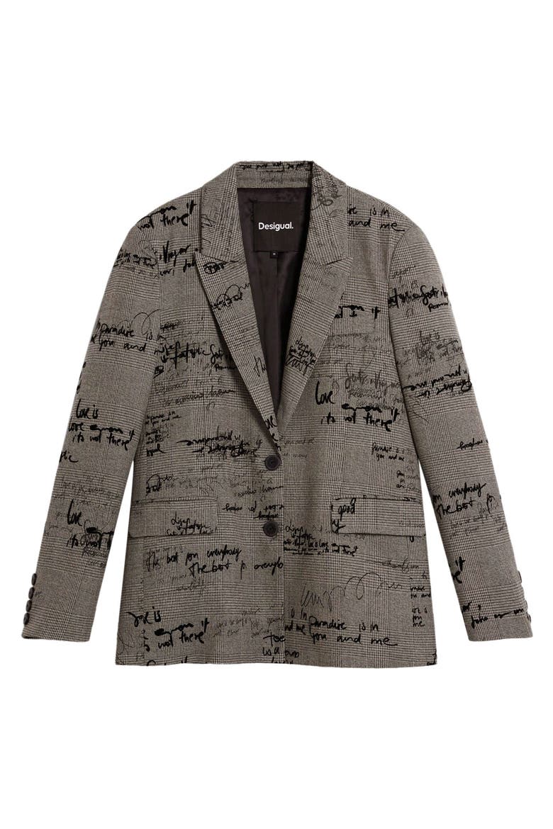 Lettering Print Houndstooth Single Breasted Blazer, Alternate, color, BLACK MULTI