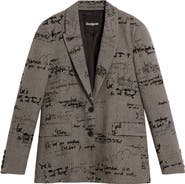 Desigual Embroidered Houndstooth Single Breasted Blazer