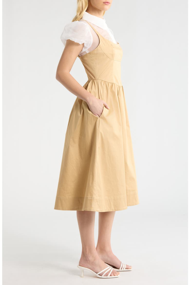 Carrington Mixed Media Midi Dress, Alternate, color, KHAKI WHITE