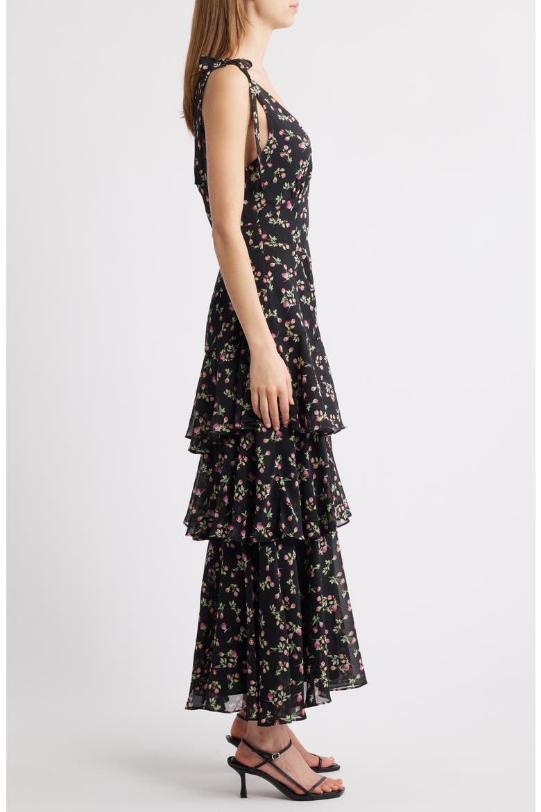 Arya Tiered Floral Chiffon Maxi Dress, Alternate, color, BLACK FLORAL