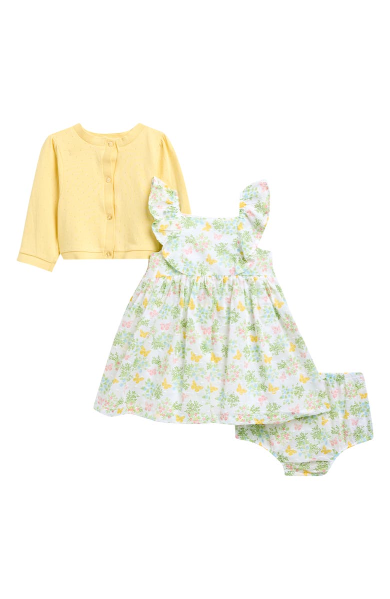 Little Me Garden Dress, Bloomers & Cardigan Set, Main, color, Yellow
