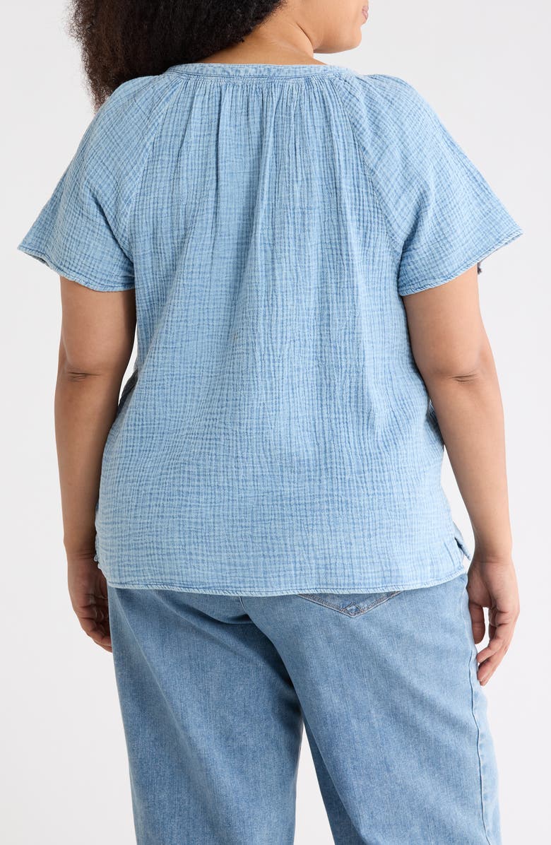 beachlunchlounge Lark Short Sleeve Cotton Gauze Button-Up Shirt, Alternate, color, Blue Acid Wash
