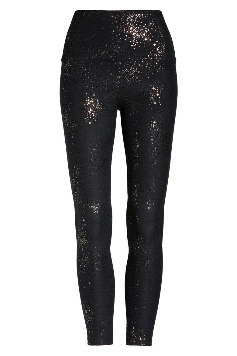 High Waist Midi Leggings, Alternate, color, DARKEST NIGHT-GOLD FOIL