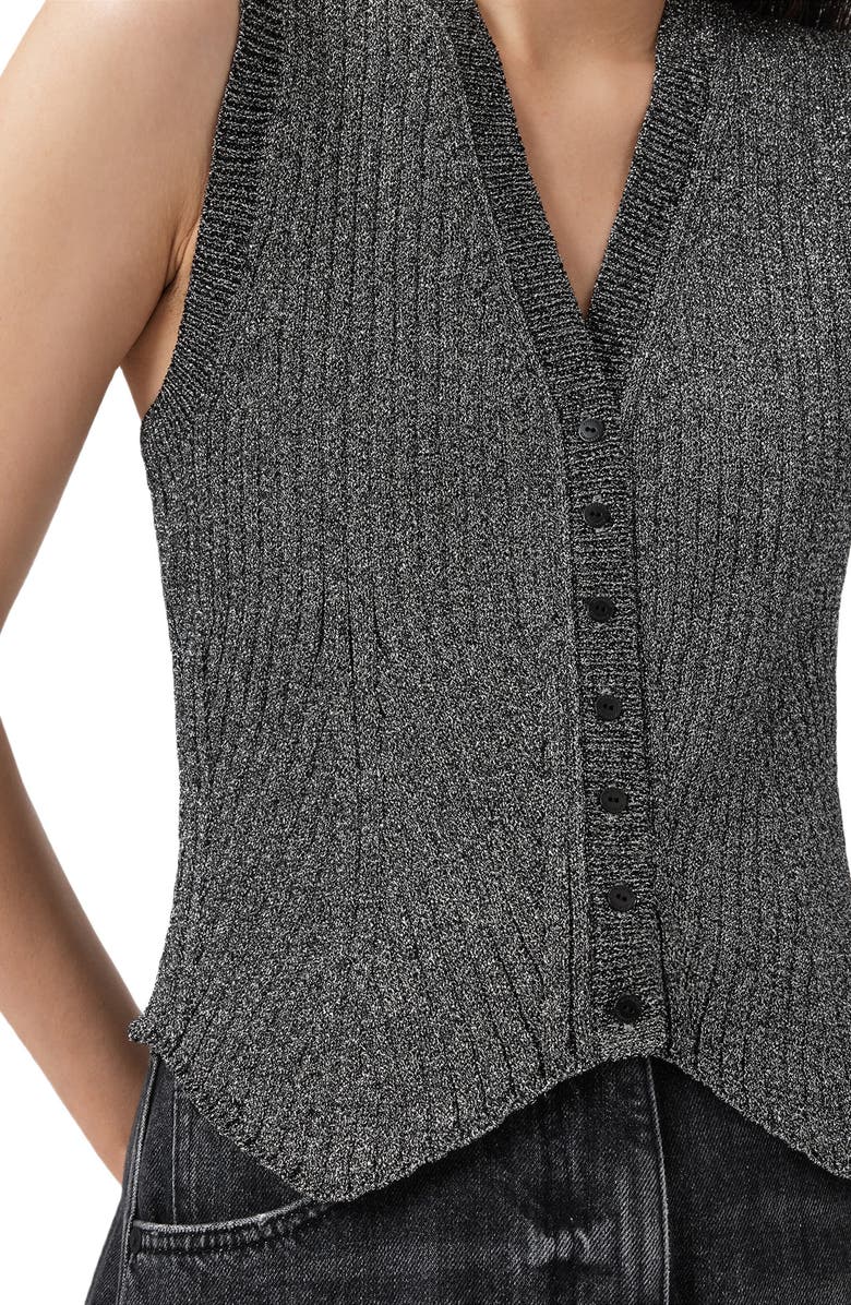 AllSaints Cruz Shine Knit Waistcoast, Alternate, color, Metallic Silver
