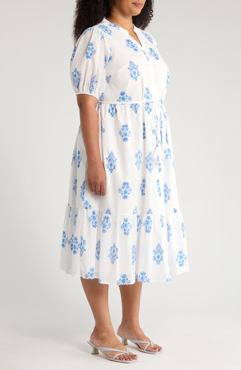 SUGARLIPS Yila Floral Beth Tiered Cotton Midi Dress, Alternate, color, White/ Blues