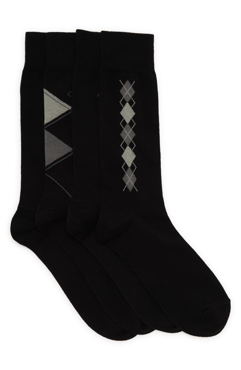 Calvin Klein Assorted Argyle Crew Socks - Pack of 4, Main, color, Black