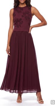Taylor Dresses Mixed Media Beaded Midi Dress