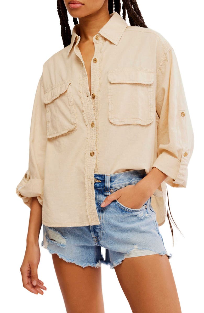 Free People Made for Sun Oversize Linen & Cotton Button-Up Shirt, Main, color, 