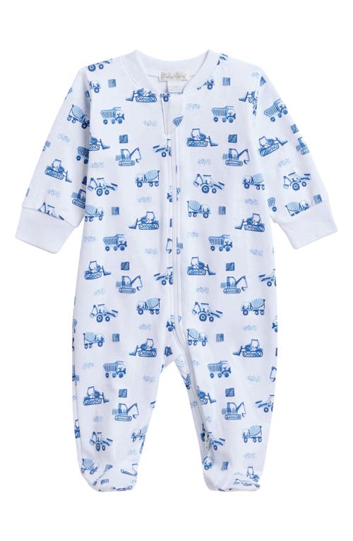 Kissy Kissy Heavy Equipment Print Pima Cotton Zip Footie In Light Blue
