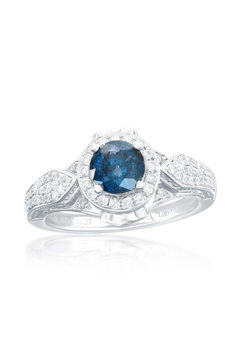 14K White Gold 0.84ct Blue Diamond & 0.37cttw Diamond Ring, Main, color, White Gold