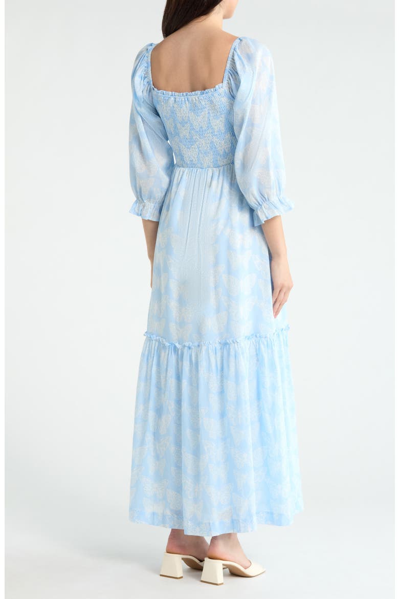 Aubry Smocked Ruffle Hem Maxi Dress, Alternate, color, BLUE/WHITE
