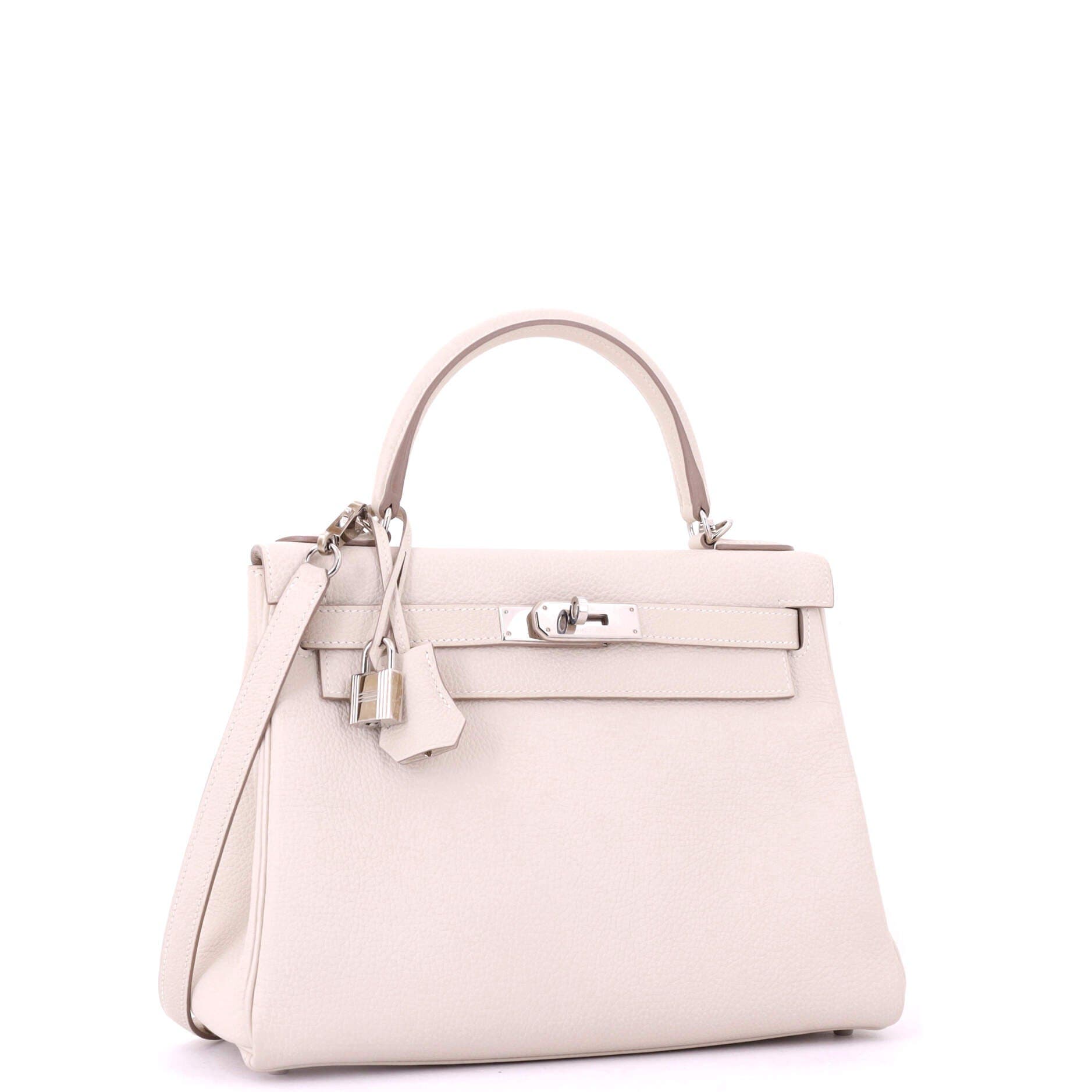 Pre-Owned Hermes Kelly Handbag Light Togo with Palladium Hardware 28, Alternate, color, Craie