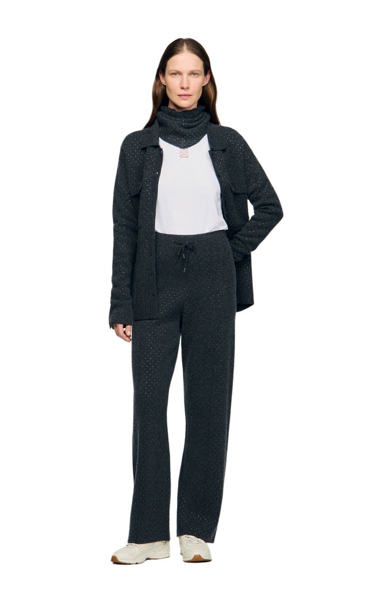 SANDRO Knit rhinestone-covered trousers, Alternate, color, Charcoal Grey