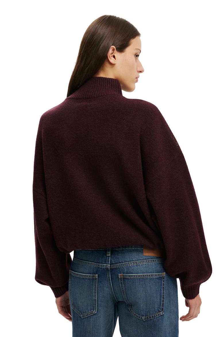 Women's Argyle Funnel Knit Bomber, Alternate, color, Sour Cherry Argyle
