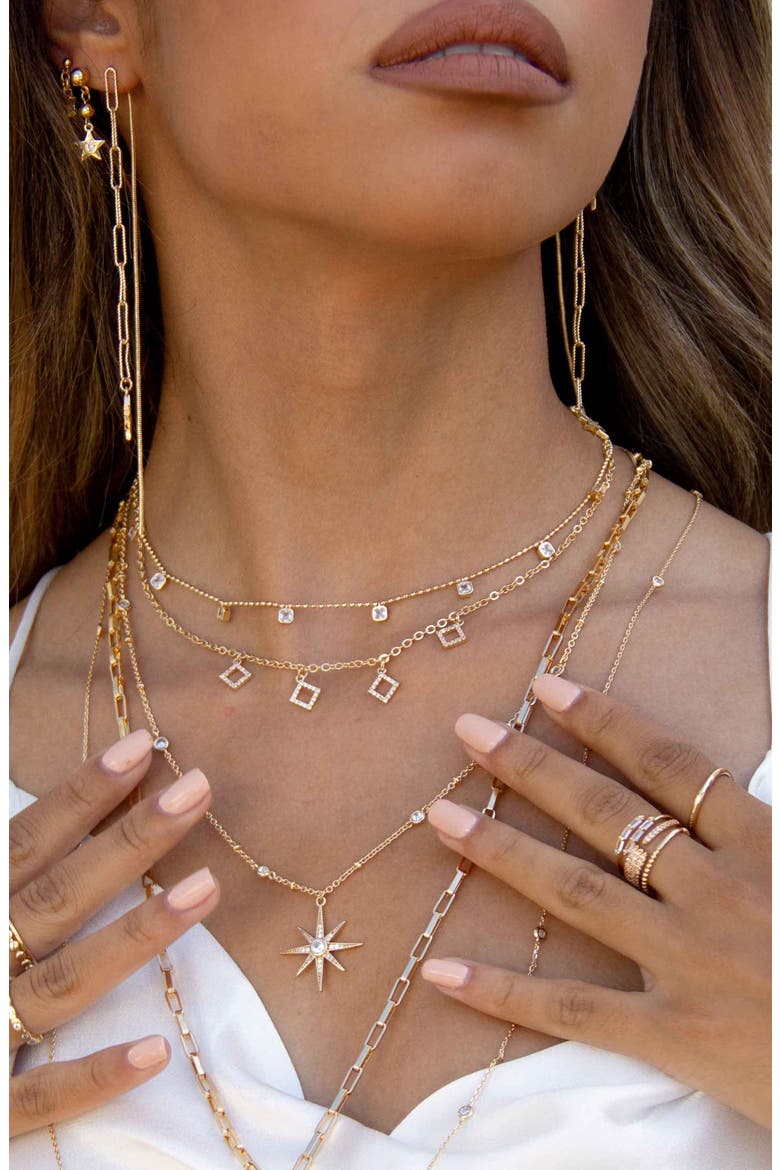 Double Chain Star Earrings, Alternate, color, GOLD