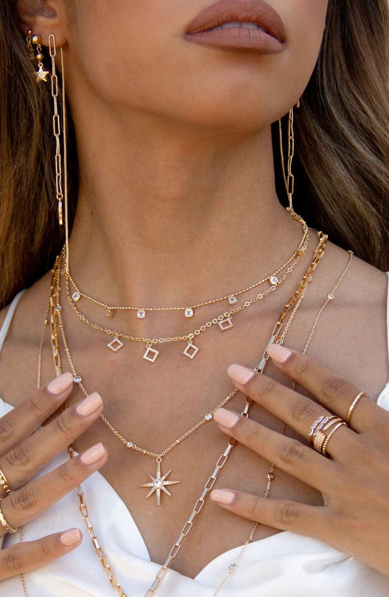 Ettika Double Chain Star Earrings, Alternate, color, Gold