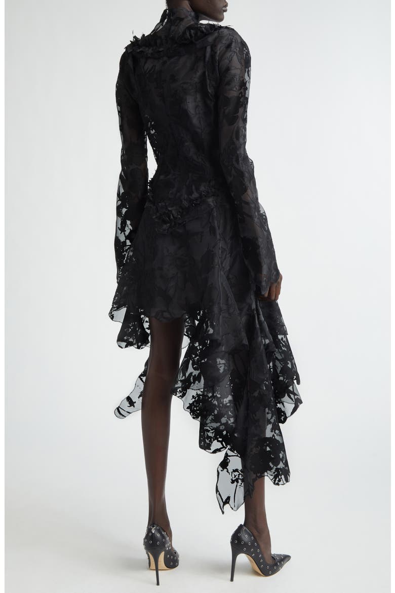 Long Sleeve Devoré Dress, Alternate, color, BLACK