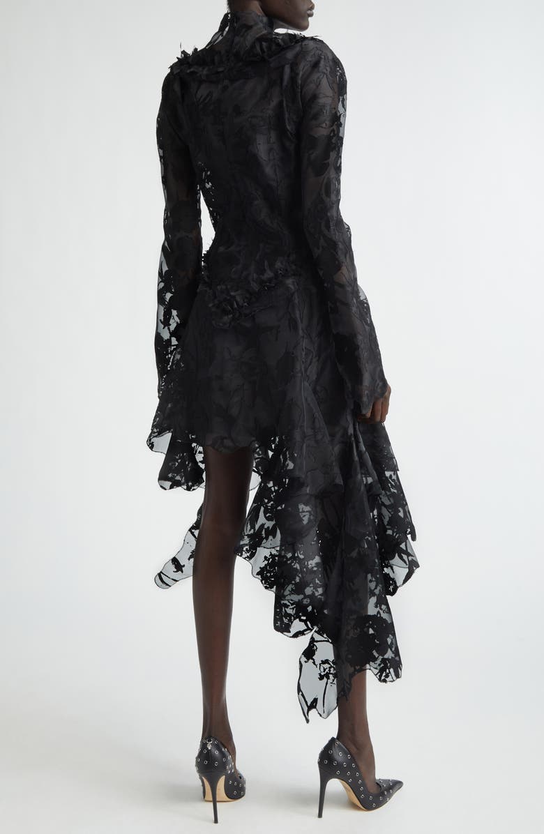 McQueen Long Sleeve Devoré Dress, Alternate, color, Black