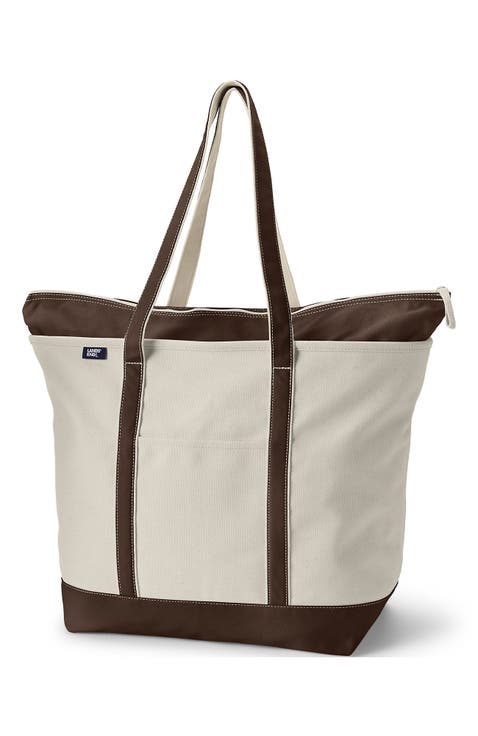 Zip Top Long Handle Canvas Tote Bag
