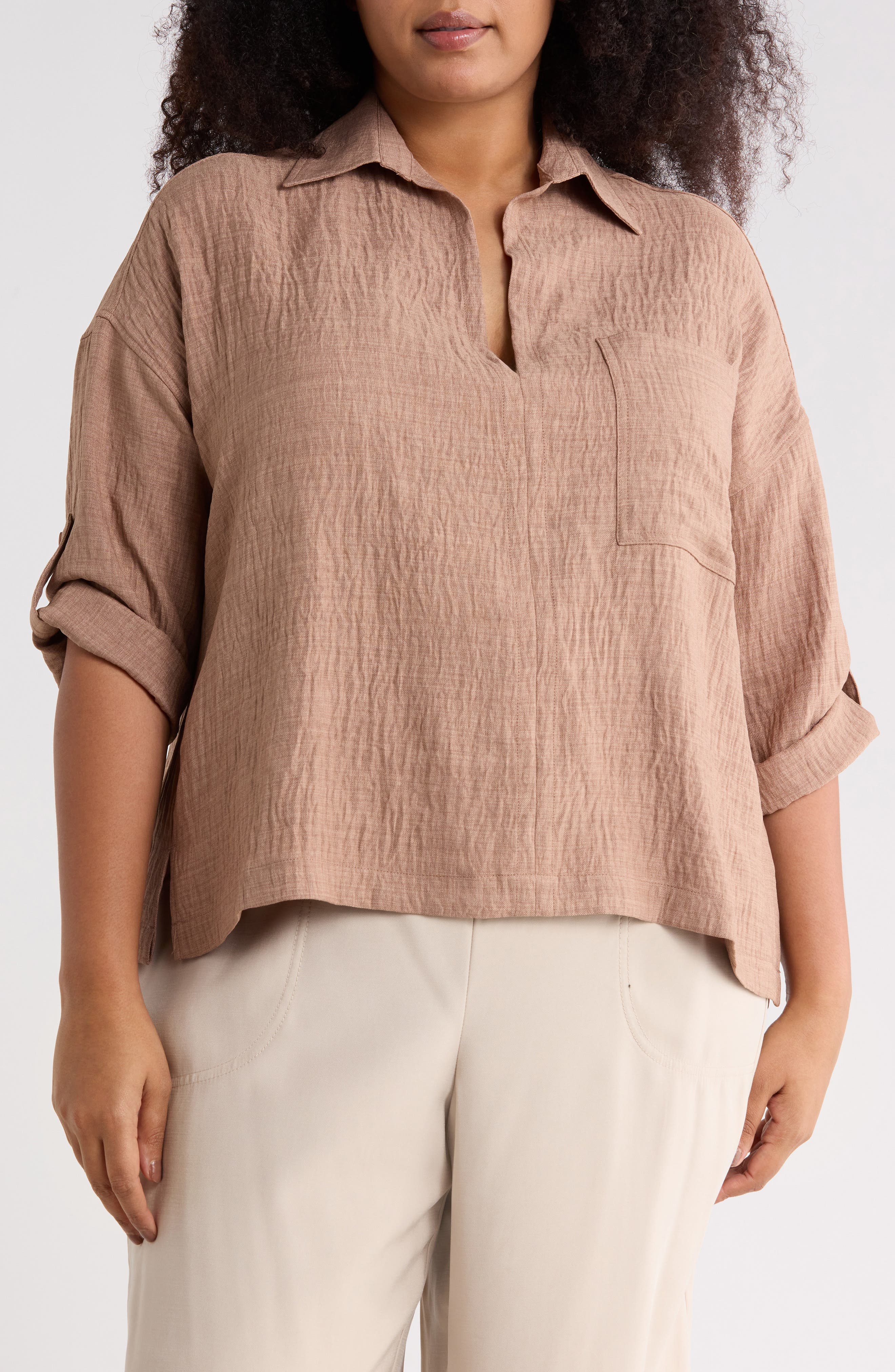 MAX STUDIO Roll Tab Sleeve Popover Top